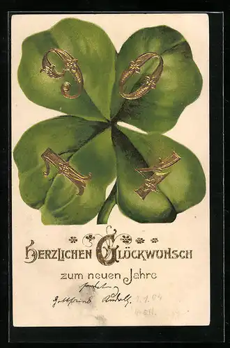 AK Kleeblatt mit Jahreszahl 1904 zum Neujahr