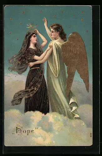 AK Allegorie Hoffnung, Engel mit schwarz gekleideter Frau