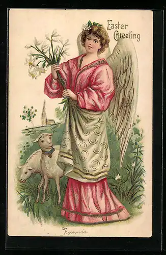 AK Osterengel mit Lämmern