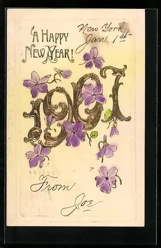 AK Jahreszahl 1907 mit Veilchen