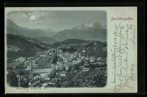 Mondschein-AK Berchtesgaden, Totalansicht aus der Vogelschau