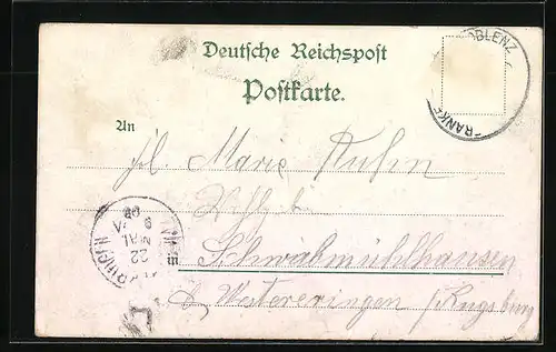 Lithographie Mainz, Stadthalle und Dom