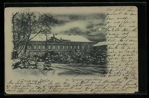 Mondschein-AK Berlin-Tiergarten, Thiergarten, Schloss Bellevue