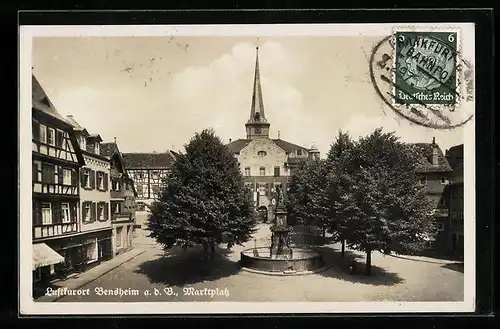 AK Bensheim a. d. B., Marktplatz mit Brunnen