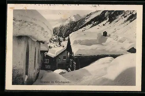 AK Göschenen, Strassenpartie im Winter