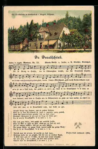 Lied-AK Anton Günther Nr. 25: Lieder in erzgeb. Mundart, Da Draakschenk, Gaststätte