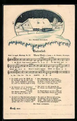 Lied-AK Anton Günther Nr. 22: Lieder in erzgeb. Mundart, Butzenlied, Ant. Günther`s Elternhaus