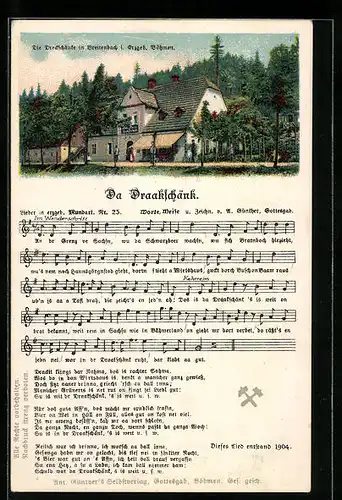 Lied-AK Anton Günther Nr. 25: Lieder in erzgeb. Mundart, Da Draakschenk, Gasthaus