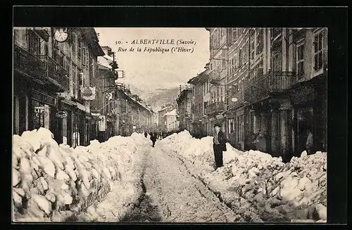 AK Albertville, Rue de la République, l`Hiver