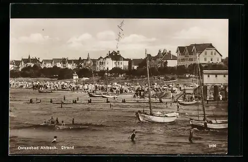 AK Ahlbeck / Ostseebad, Strand mit Blick auf Villen