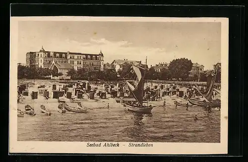 AK Ahlbeck / Ostseebad, Strand mit Hotel