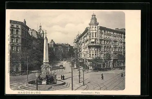 AK Magdeburg, Hasselbach-Platz mit Strassenbahn