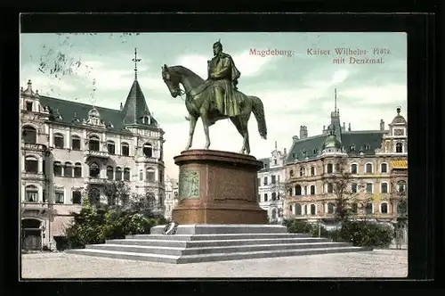 AK Magdeburg, Kaiser Wilhelm-Platz mit Denkmal
