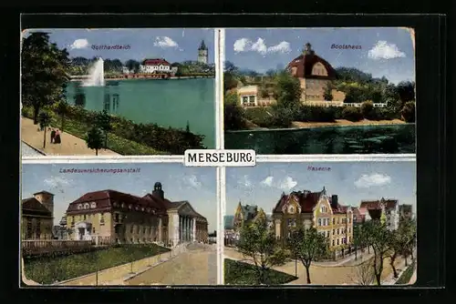 AK Merseburg, Gotthardteich, Bootshaus, Kaserne, Landesversicherungsanstalt