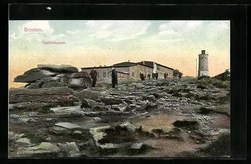 AK Brocken / Harz, Teufelskanzel mit Hotel und Aussichtsturm