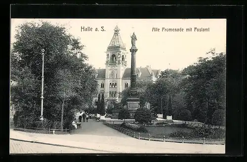 AK Halle a. S., Alte Promenade mit Postamt