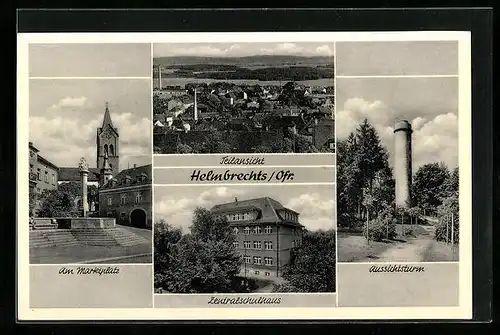 AK Helmbrechts / Ofr., Marktplatz, Zentralschulhaus, Aussichtsturm