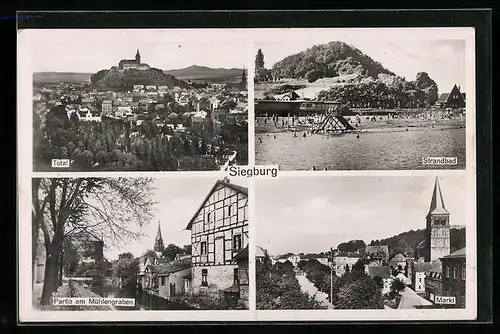 AK Siegburg, Mühlengraben, Markt, Strandbad