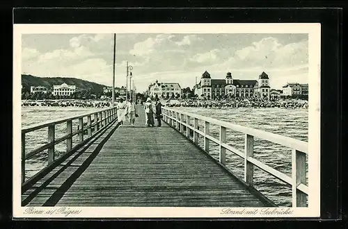 AK Binz / Rügen, Strand mit Seebrücke