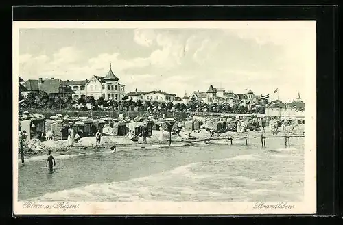 AK Binz a. Rügen, Strand mit Badegästen