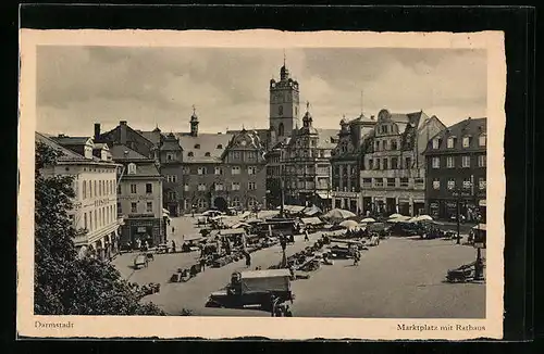 AK Darmstadt, Marktplatz mit Rathaus