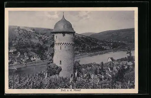 AK Zell a. d. Mosel, Gesamtansicht mit Turm