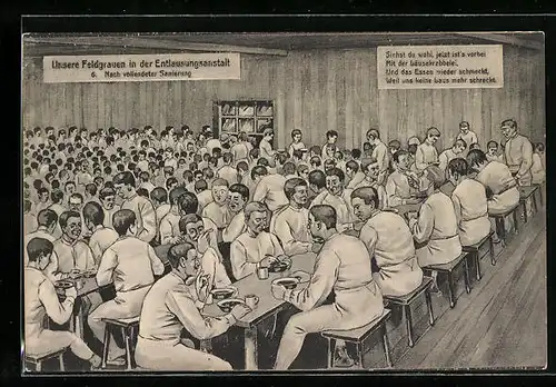 AK Beim Essen nach Entlausung, Entlausungsanstalt