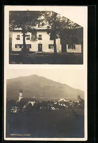 Foto-AK Oberammergau, Ortsansicht aus der Vogelschau, Weisses Haus