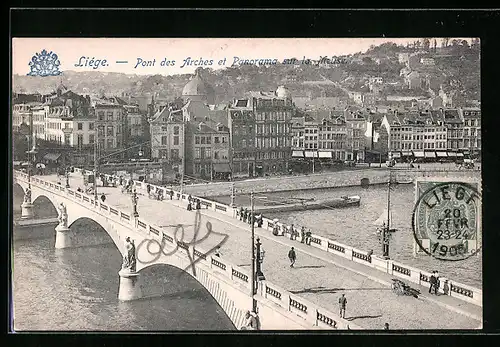 AK Liege, Pont des Arches et Panorama sur la Meuse