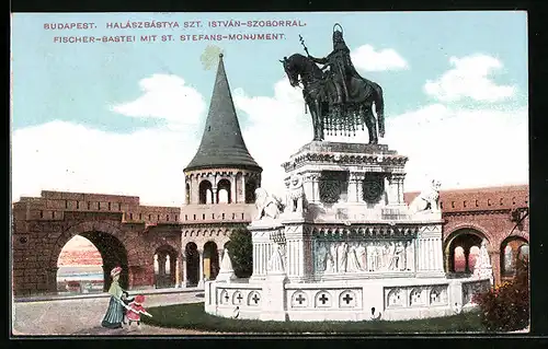 AK Budapest, Fischer-Bastei mit St. Stefans Monument