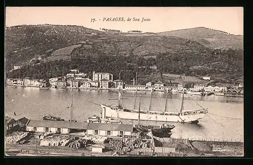 AK San Juan, Pasages, Schiff auf dem Kanal