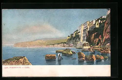 AK Sorrento, Golfo, Fischer im seichten Wasser vor der Stadt
