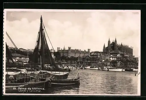 AK Palma de Mallorca, Lonja y Catdral, Segelschiffe im Hafen