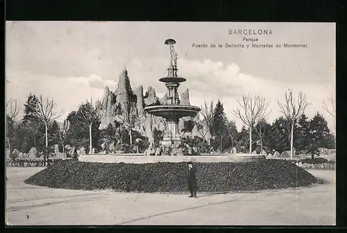 AK Barcelona, Parque, Fuente de la Senorita y Montanas de Montserrat