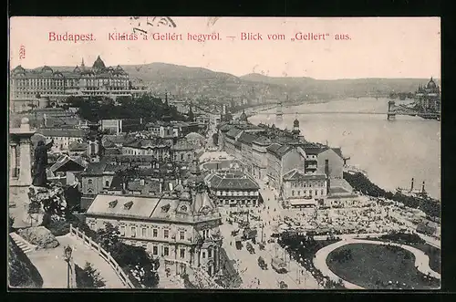 AK Budapest, Geeralansicht der Stadt vom Gellert aus