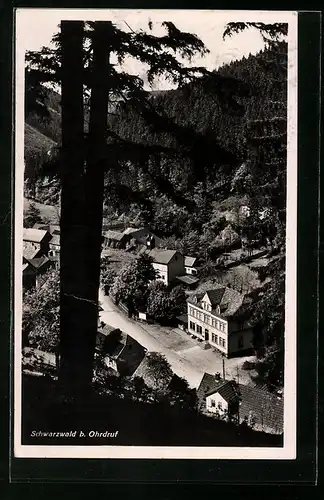 AK Schwarzwald b. Ohrdruf, Totale vom Berg aus gesehen