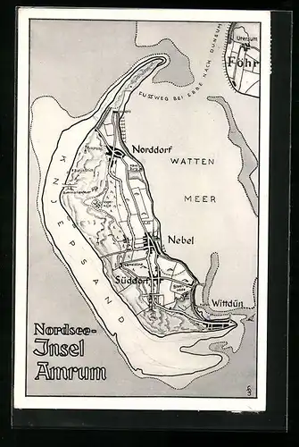AK Nebel / Amrum, Landkarte der Insel Amrum