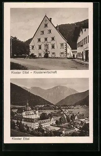 AK Ettal, Gasthaus Klosterwirtschaft, Totale mit Kloster