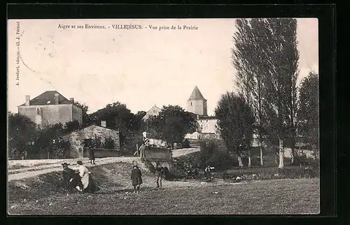 AK Villejésus, Vue prise de la Prairie