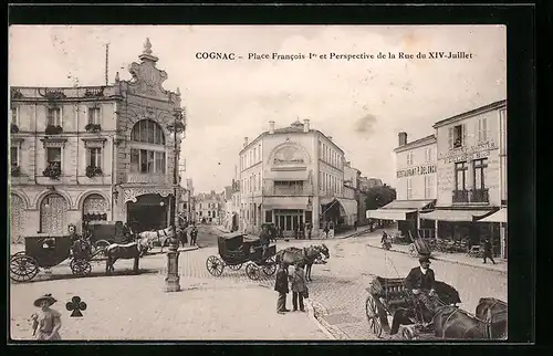 AK Cognac, Place Francois 1er et Perspective de la Rue du XIV-Juillet