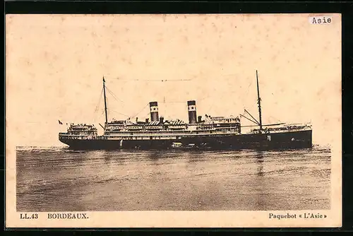 AK Paquebot L'Asie auf hoher See