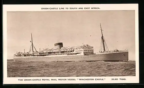 AK The Union-Castle Royal Mail Moto Vessel Winchester Castle auf hoher See