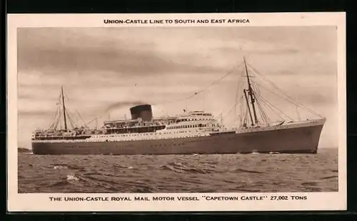 AK The Union-Castle Royal Mail Motor Vessel Capetown Castle unter Volldampf