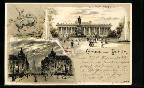 Mondschein-Lithographie Berlin, Königl. Museum, Strassenpartie bei Vollmond