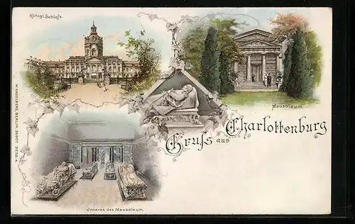 Lithographie Berlin-Charlottenburg, Schloss und Mausoleum