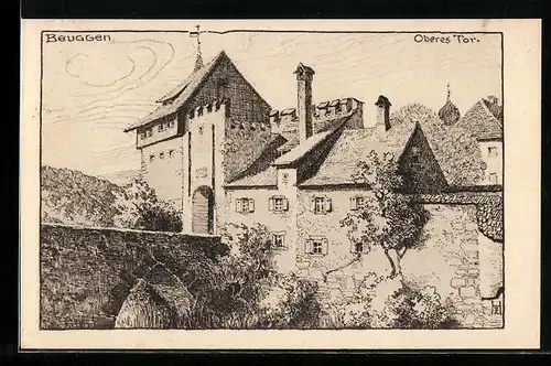 Künstler-AK Beuggen, Ortspartie Oberes Tor