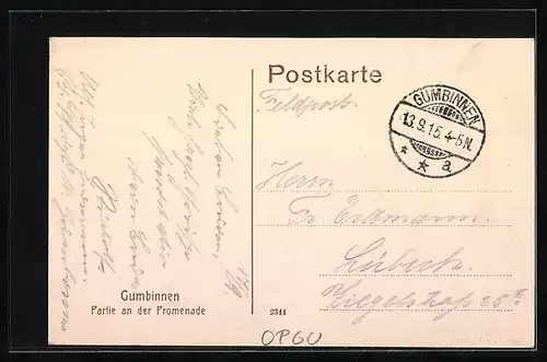 AK Gumbinnen, Partie an der Promenade, mit Brücke
