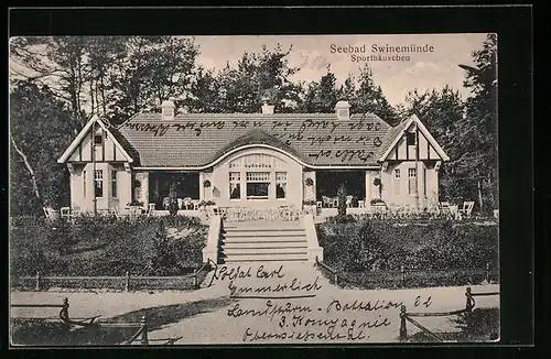 AK Swinemünde, Sporthäuschen, Gebäudeansicht