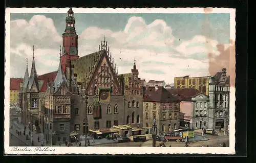 AK Breslau, Rathaus mit Strasse aus der Vogelschau