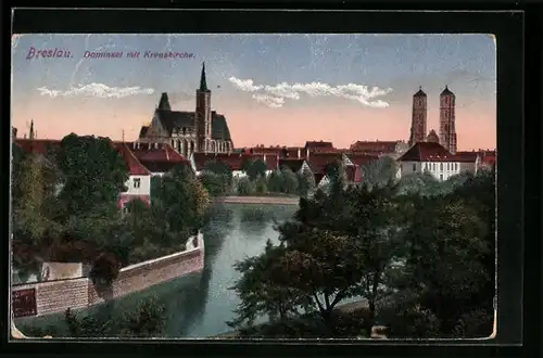 AK Breslau, Dominsel mit Kreuzkirche